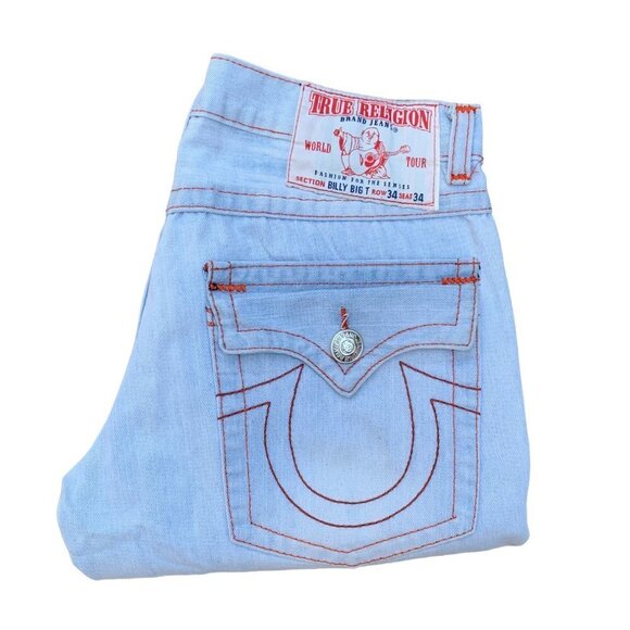 Vintage True Religion Jeans Size 34 BILLY BIG T Blue - Picture 1 of 10